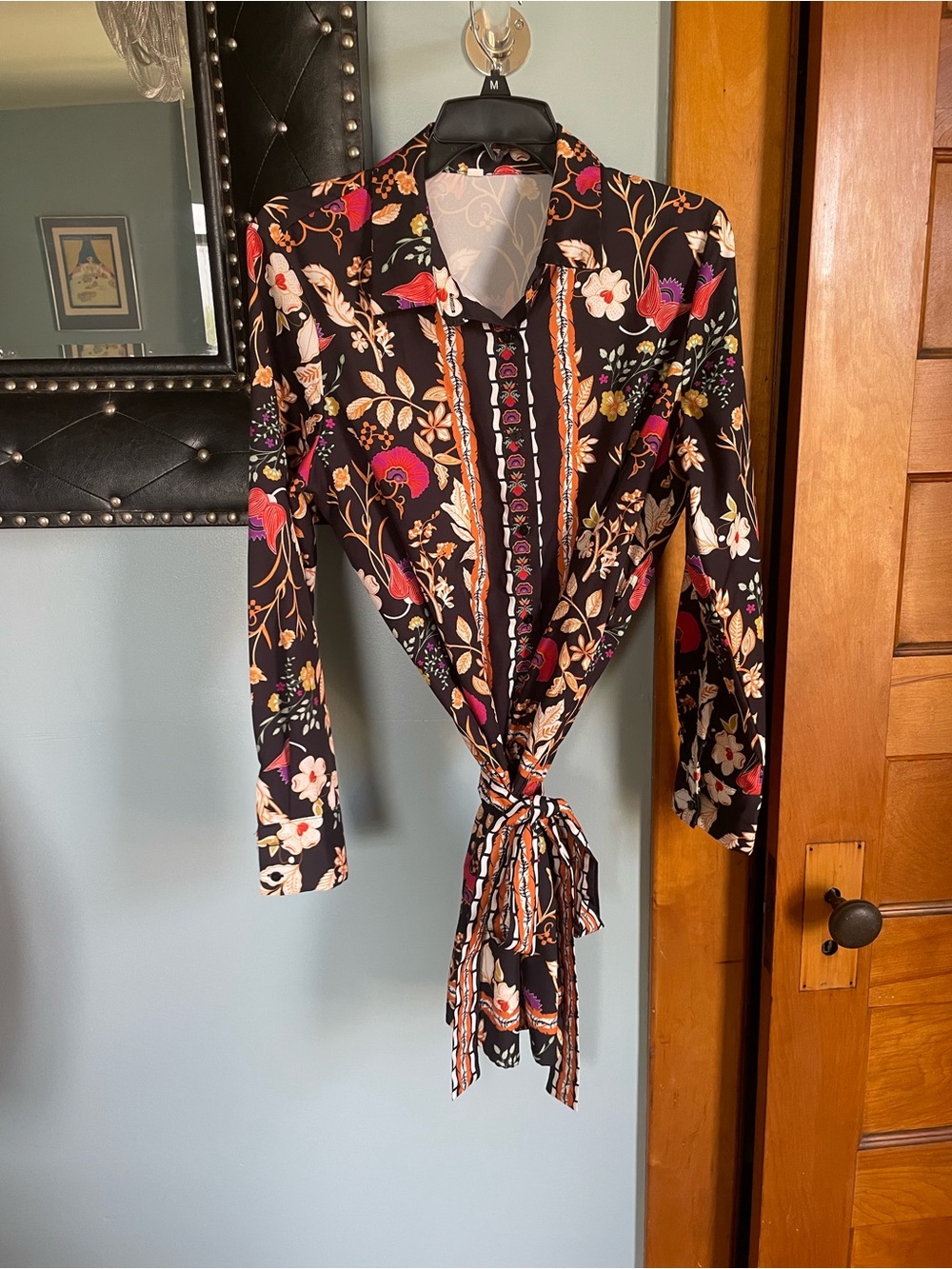 Fall Autumn 🍂 Floral Tie-Front Black Button-Up Dress